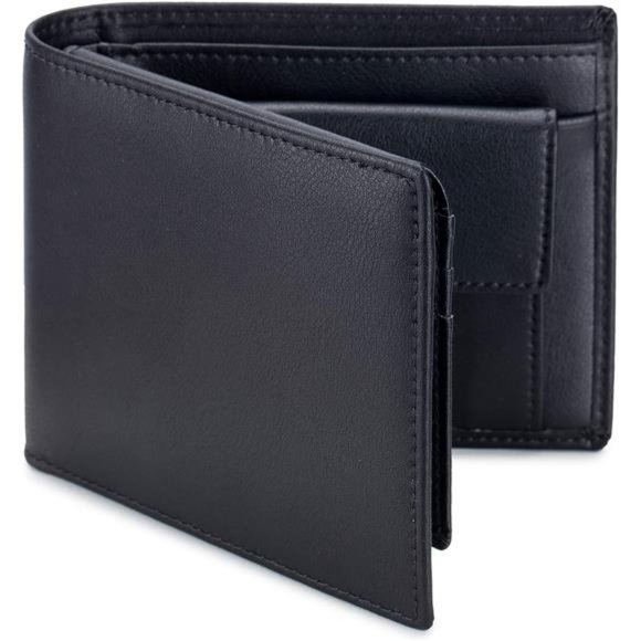 Men's Leather Wallet with Coin Pocket Flip Up ID Window RFID Blocking Slim